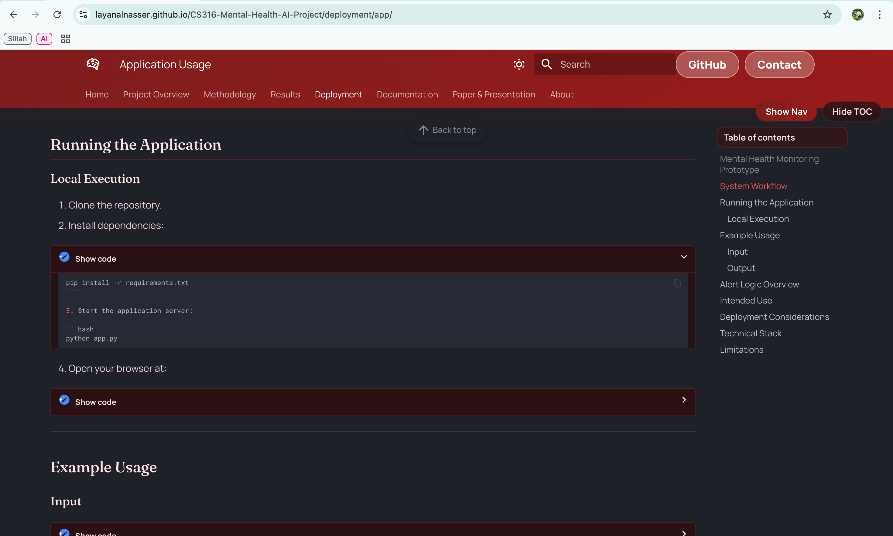 CS316 project dark mode laptop view