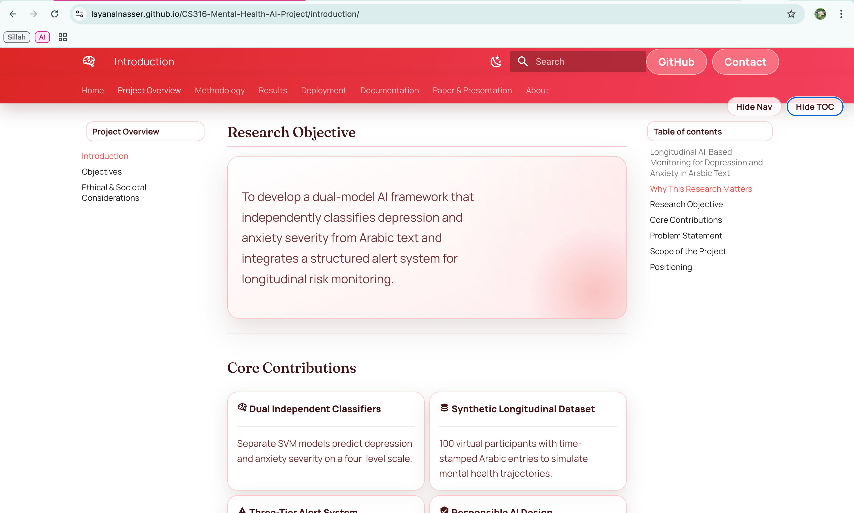 CS316 project page with both navigation areas displayed