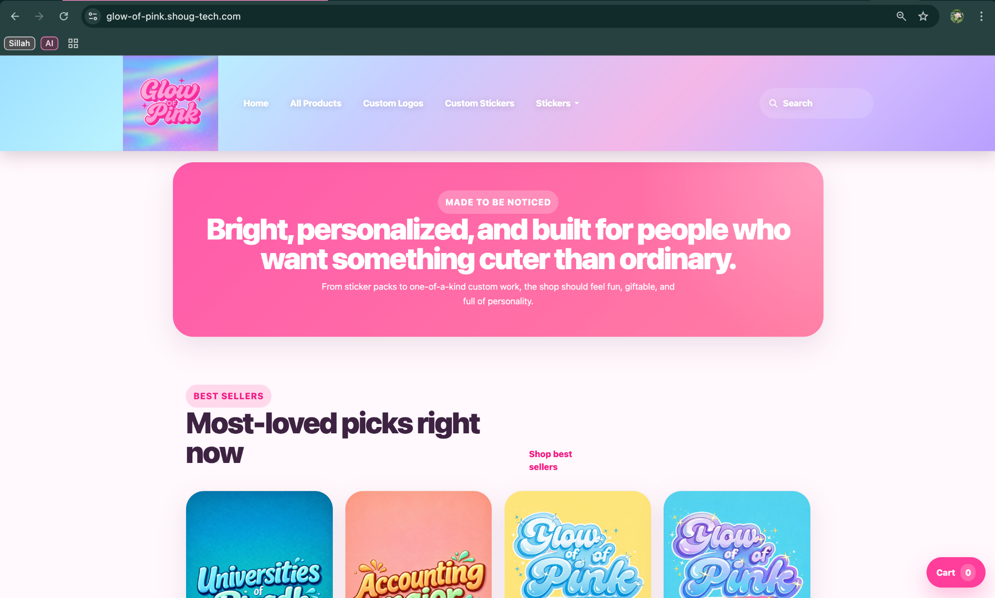 Glow of Pink homepage after redesign additional section