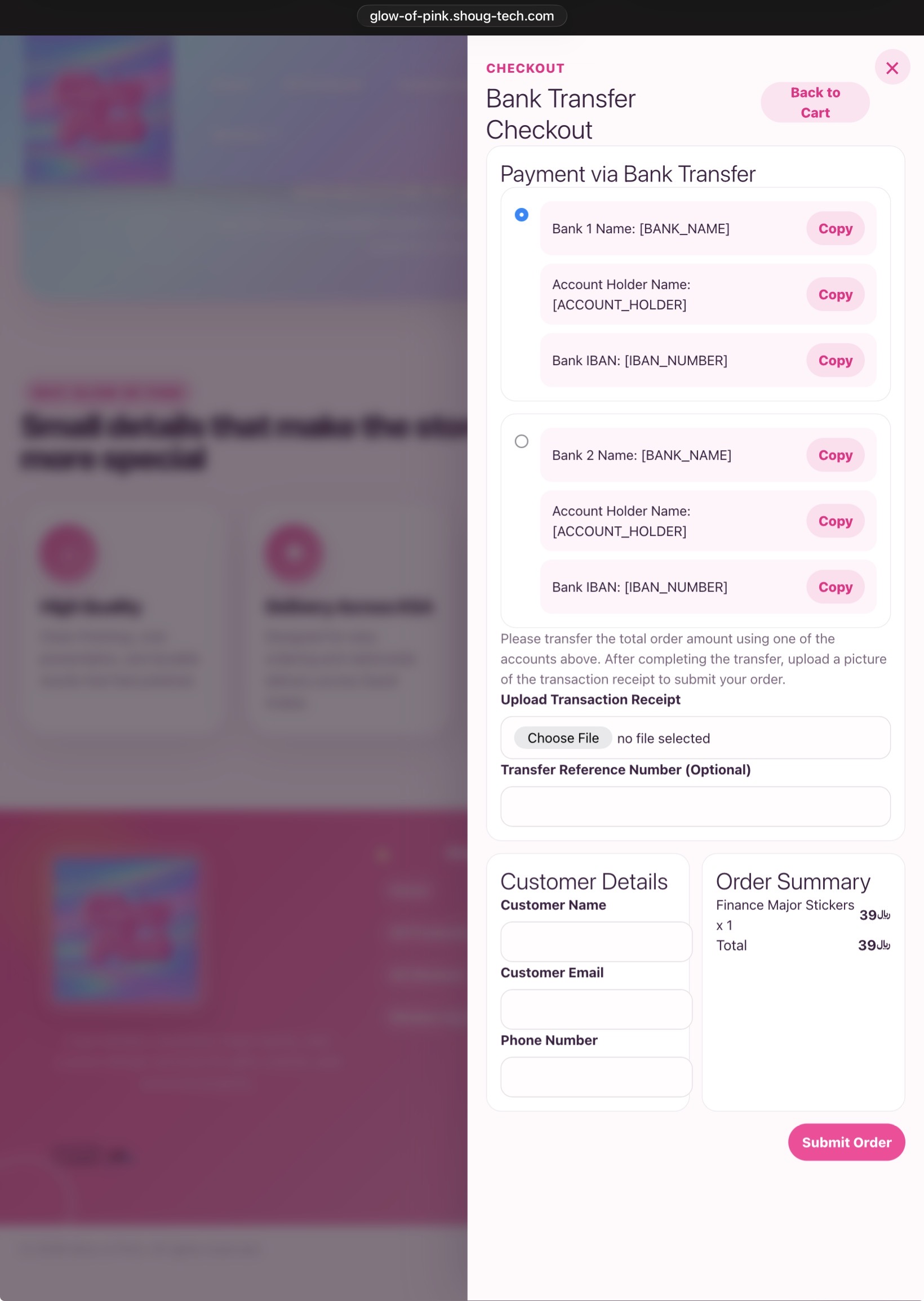Glow of Pink after redesign checkout on iPad