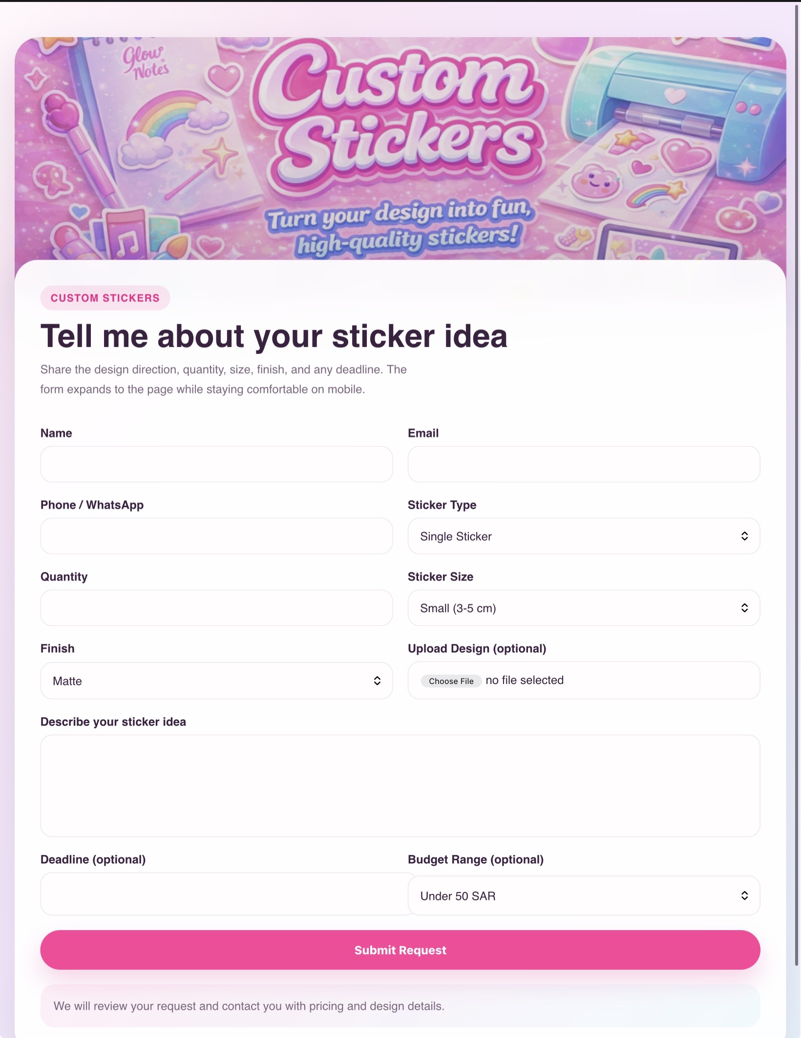 Glow of Pink after redesign custom form on iPad