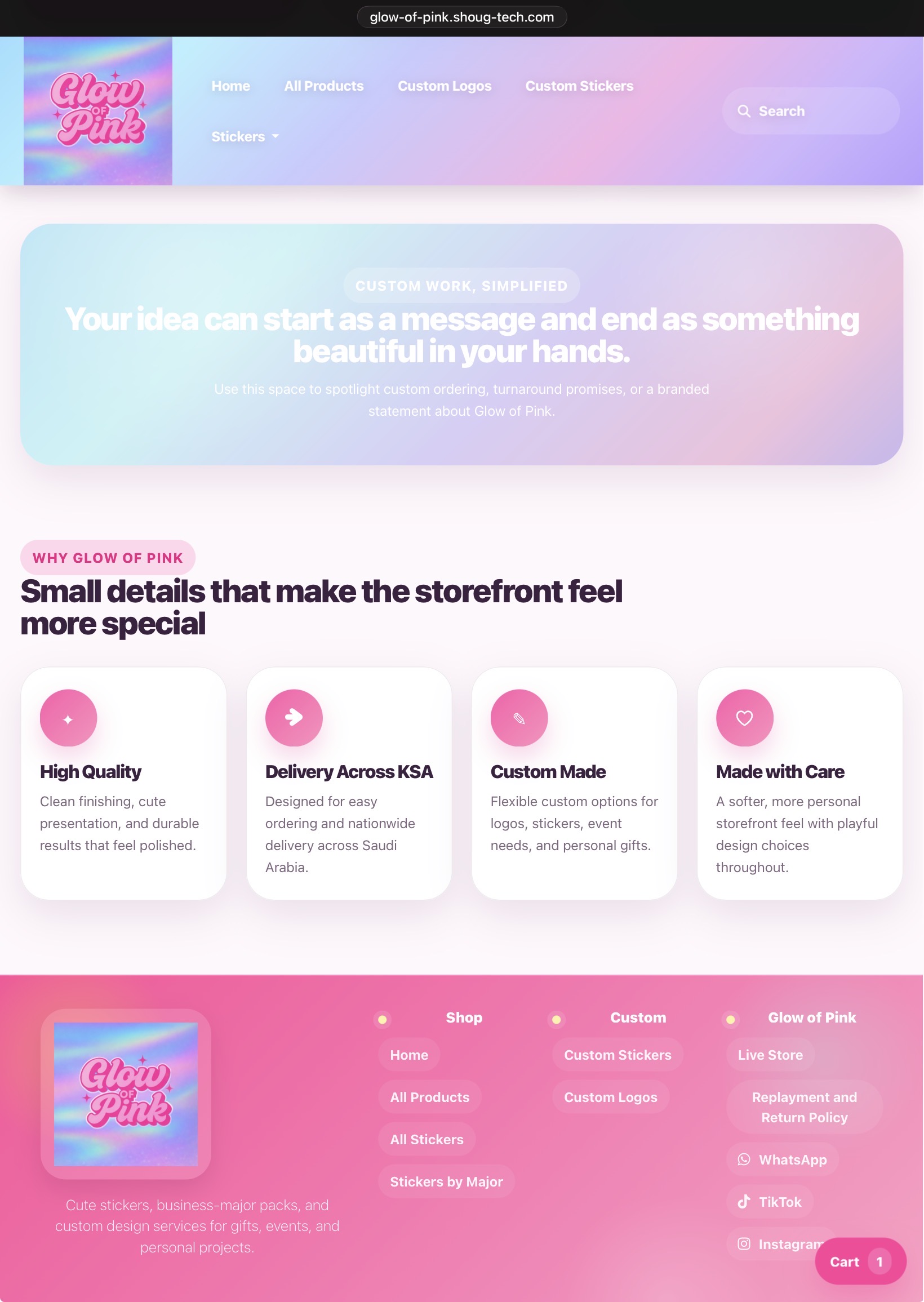 Glow of Pink after redesign footer on iPad