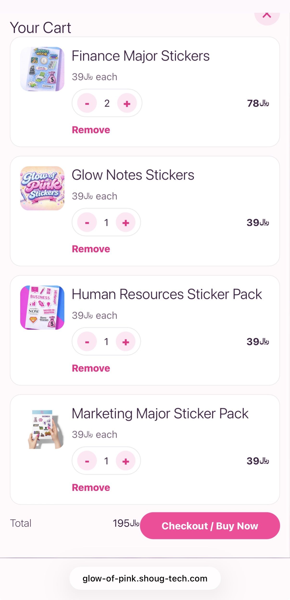 Glow of Pink after redesign cart page on phone