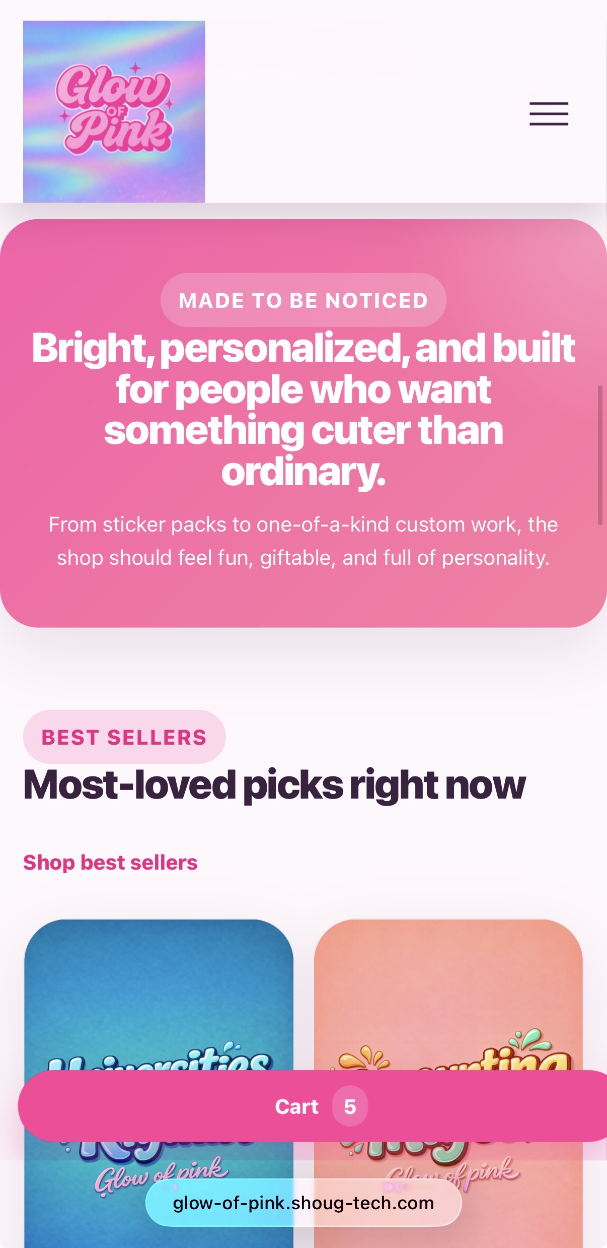 Glow of Pink after redesign homepage on phone
