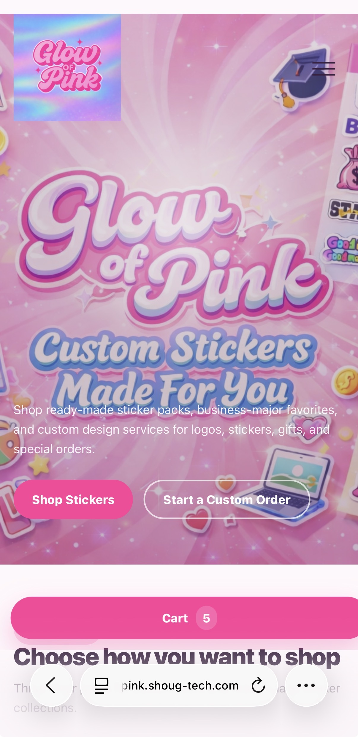 Glow of Pink after redesign welcome page on phone